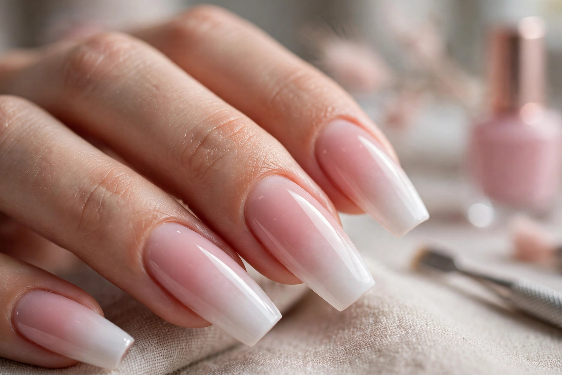 Pink and white ombre nails